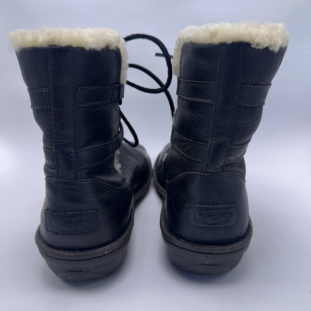 UGG Caspia Boots Black‎ Leather Lined Lace Up Women's Size 10 Booties 1932 - Picture 3 of 8